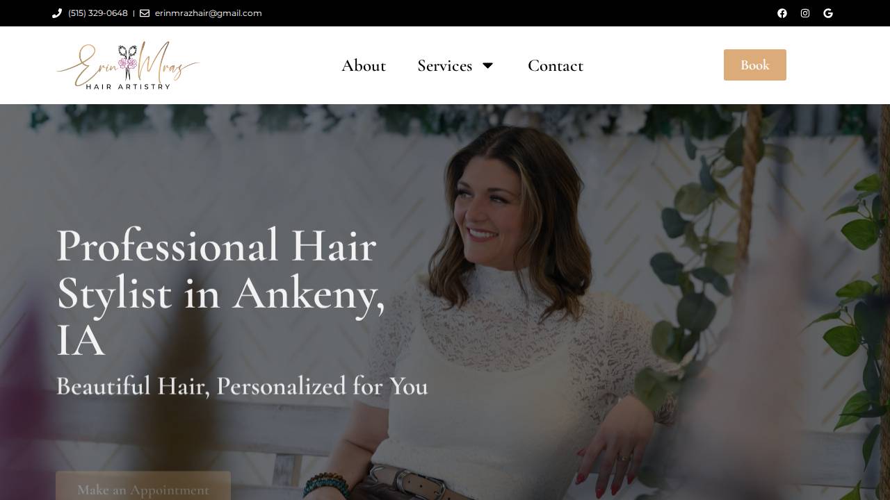 Erin Mraz Hair Artistry website screenshot