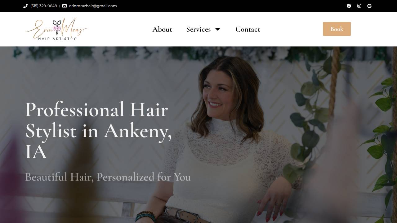 Erin Mraz Hair Artistry Salon website screenshot