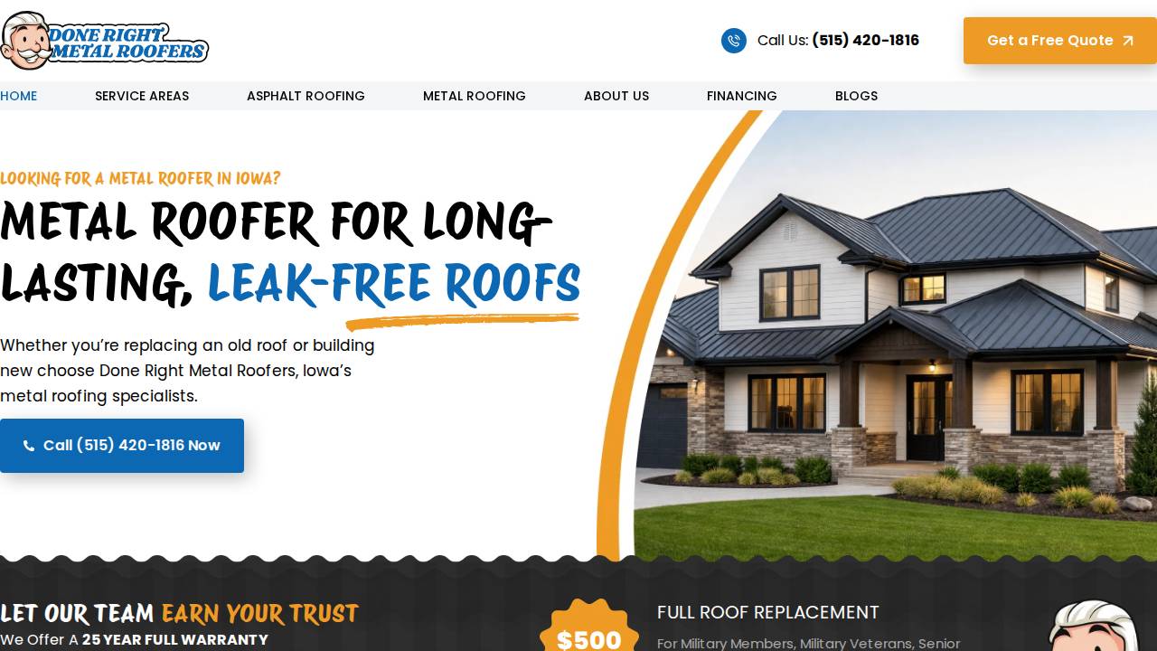 Done Right Roofing And Exteriors LLC website screenshot