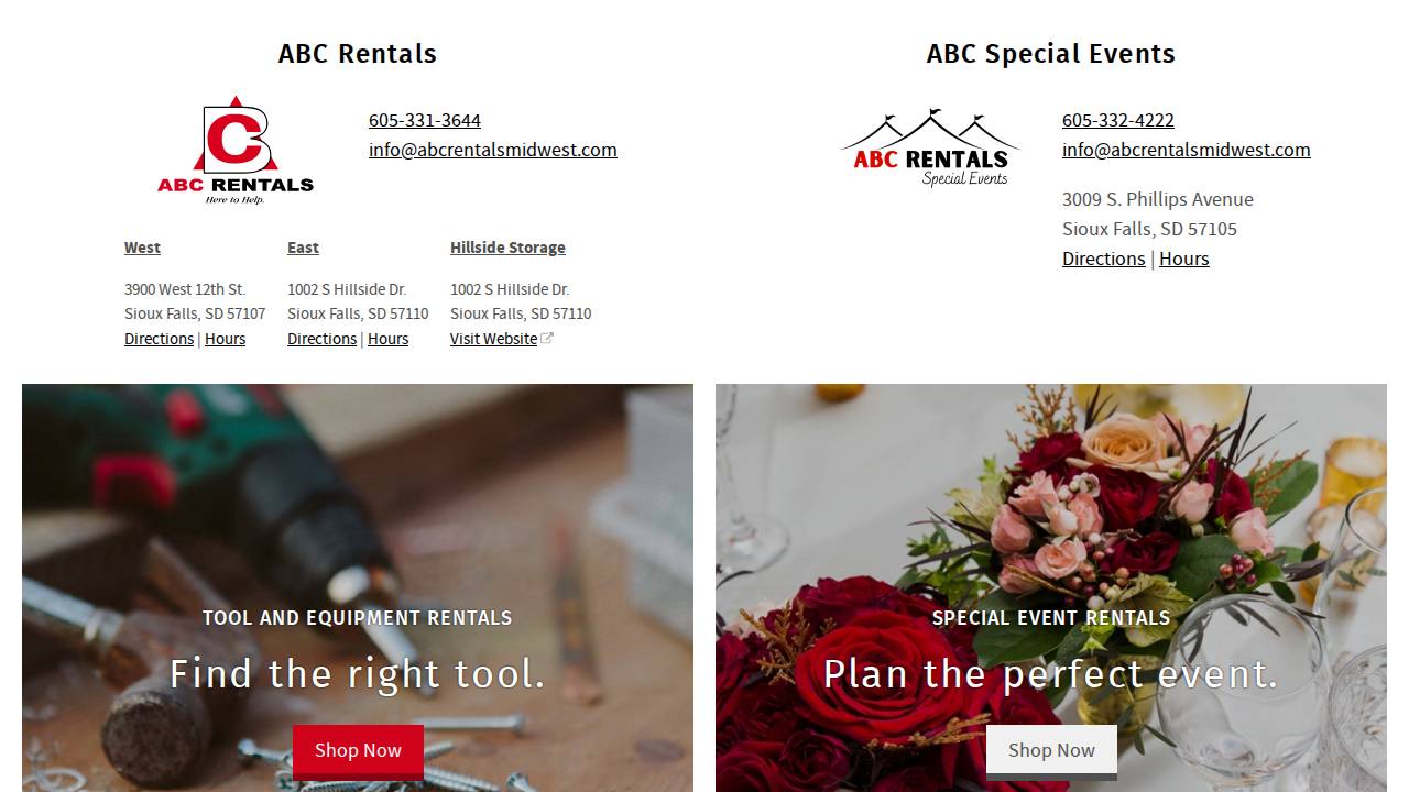 Abc Rentals website screenshot