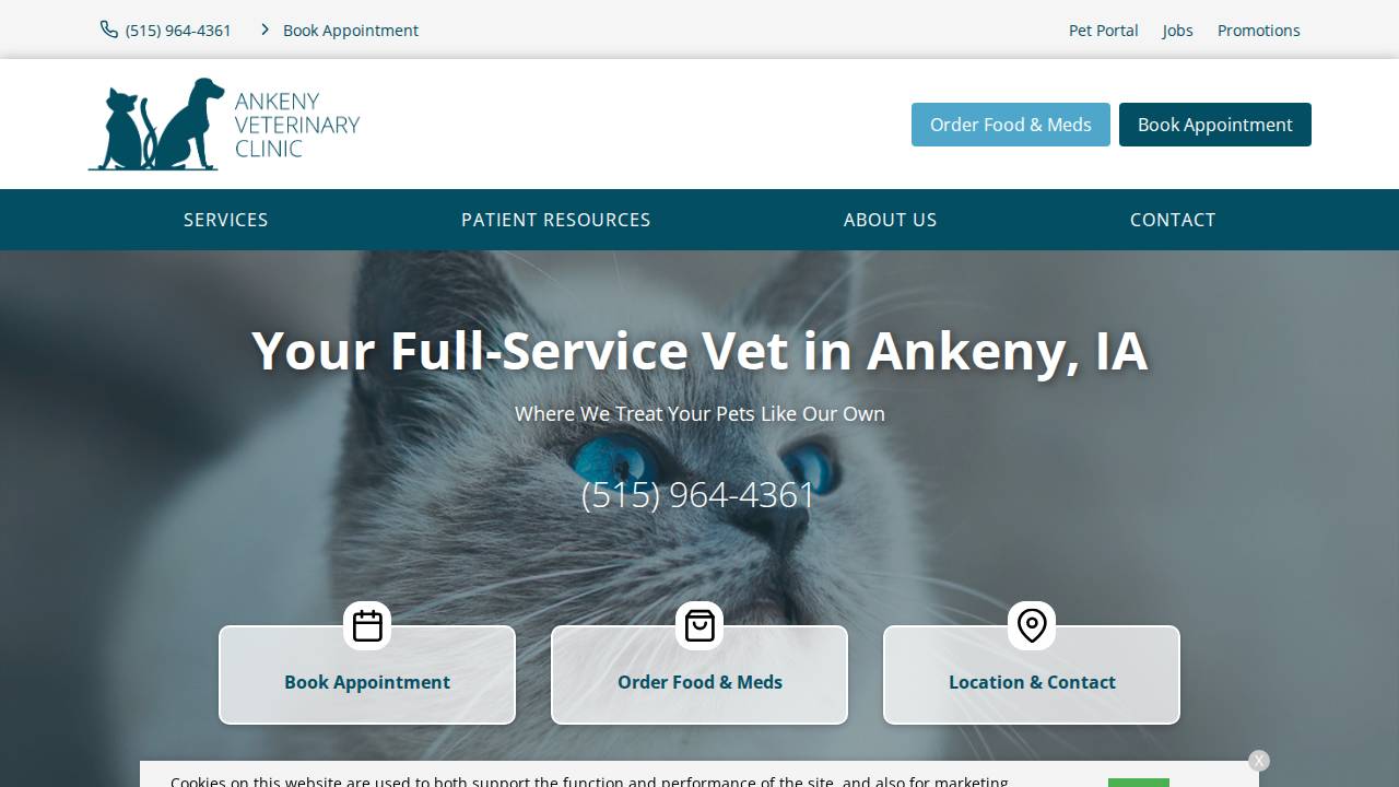 Ankeny Veterinary Clinic website screenshot