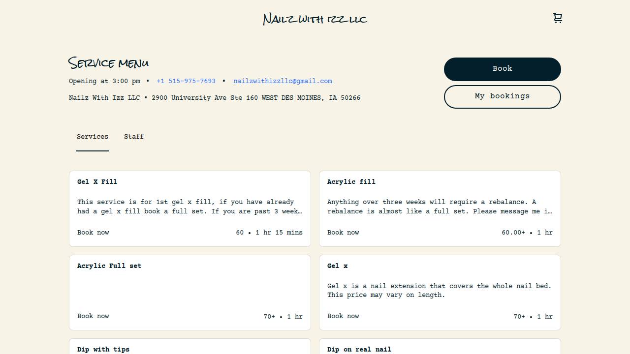 Nailz With Izz website screenshot