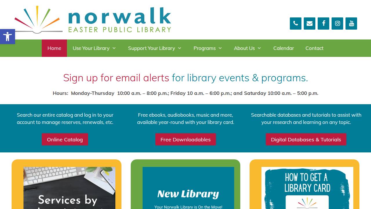 Norwalk Easter Public Library website screenshot