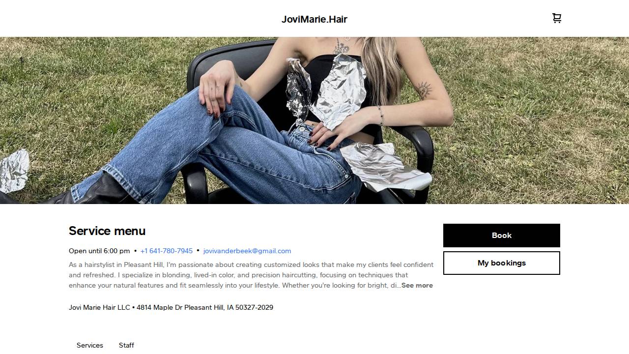 Jovi Marie Hair LLC website screenshot