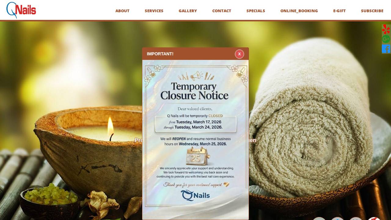 Q Nails website screenshot
