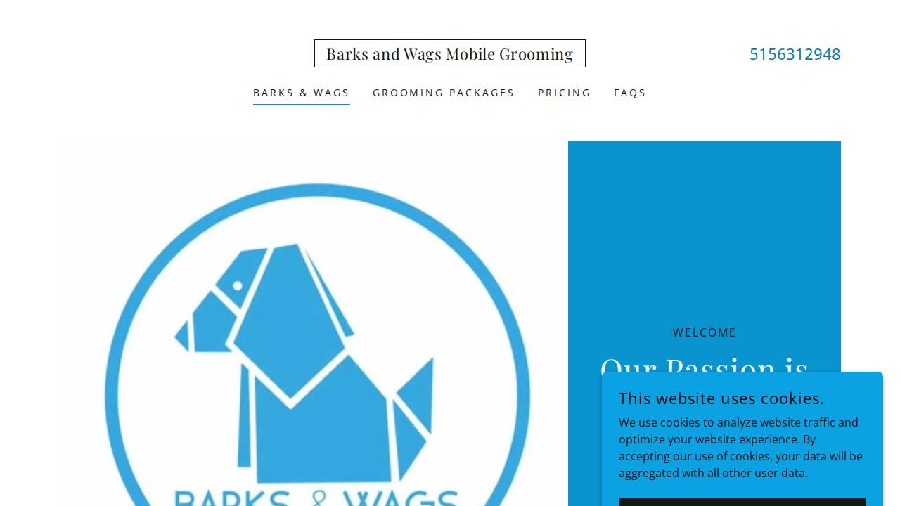 Barks And Wags Mobile Grooming website screenshot