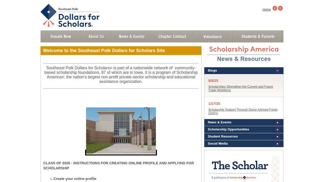Southeast Polk Dollars For Scholars website screenshot