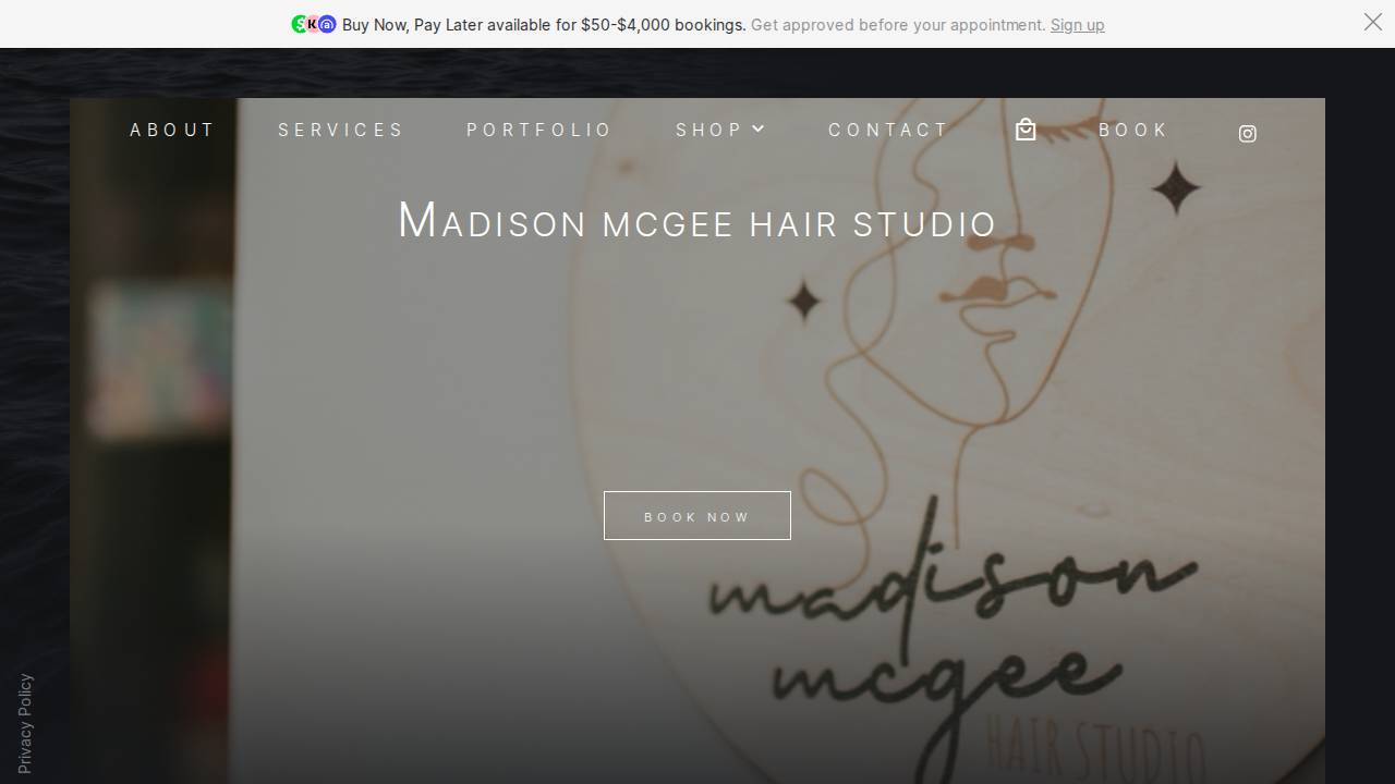 Madison McGee Hair Studio website screenshot