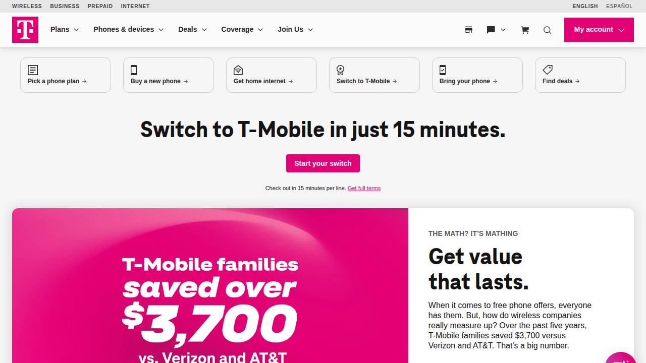 T Mobile Central LLC website screenshot