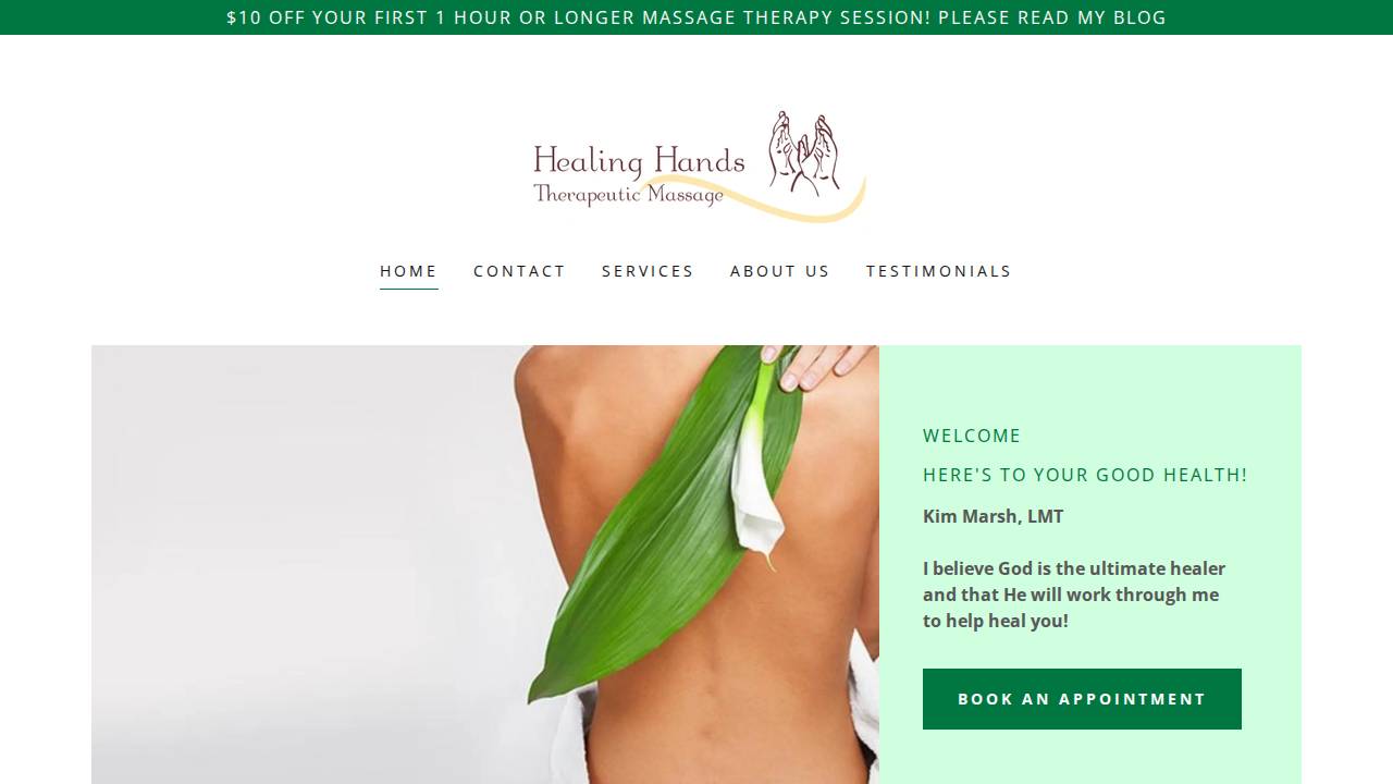 Healing Hands Therapeutic Massage I website screenshot