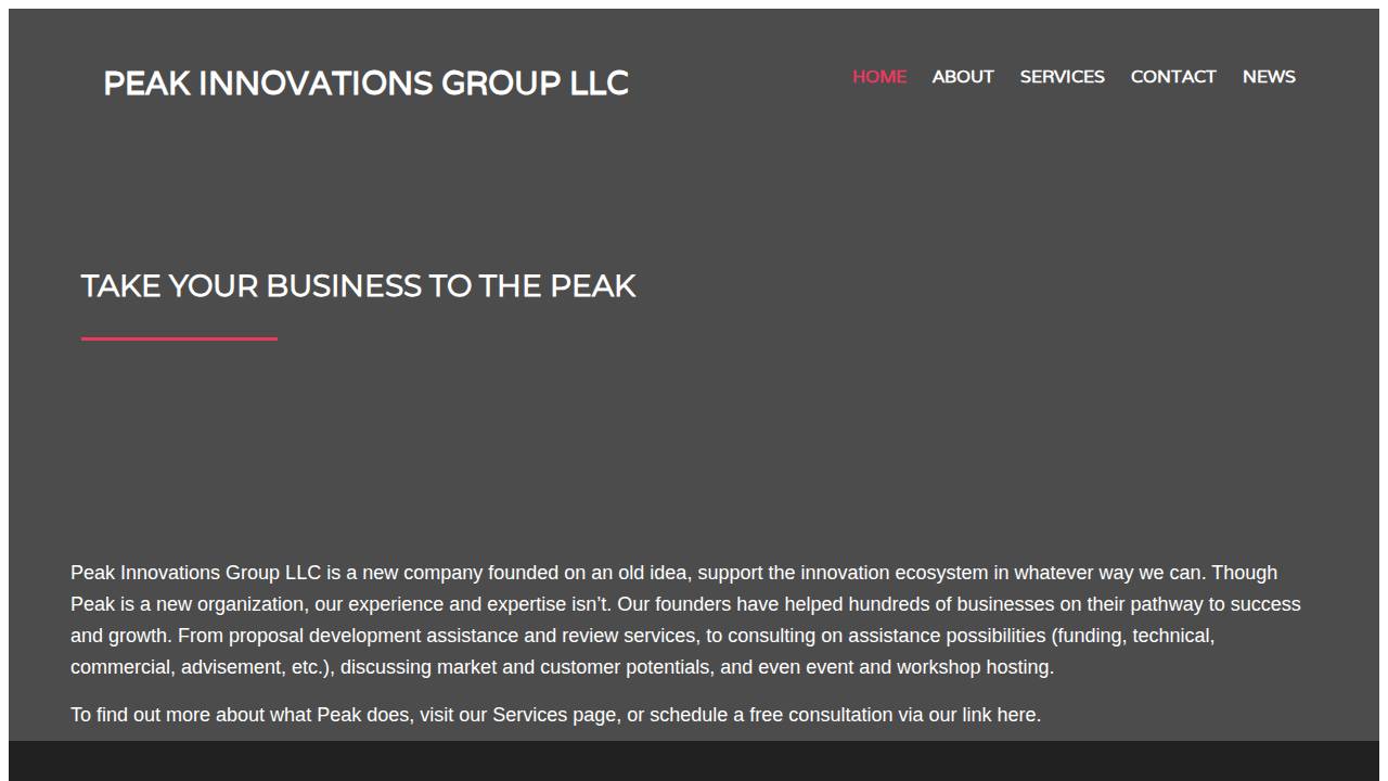 Peak Innovation Group website screenshot
