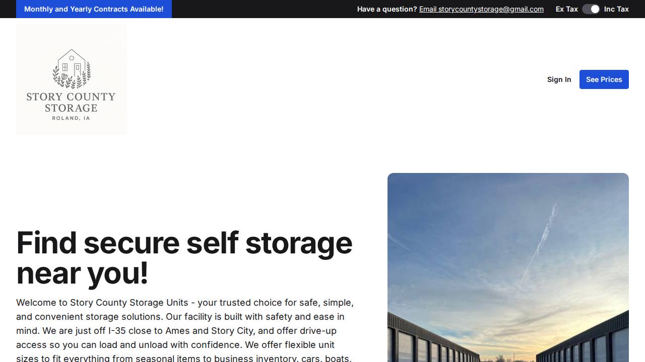 Story County Storage LLC website screenshot