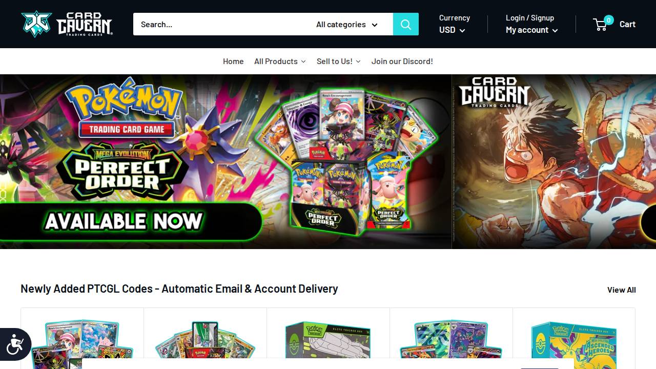Card Cavern Trading Cards website screenshot