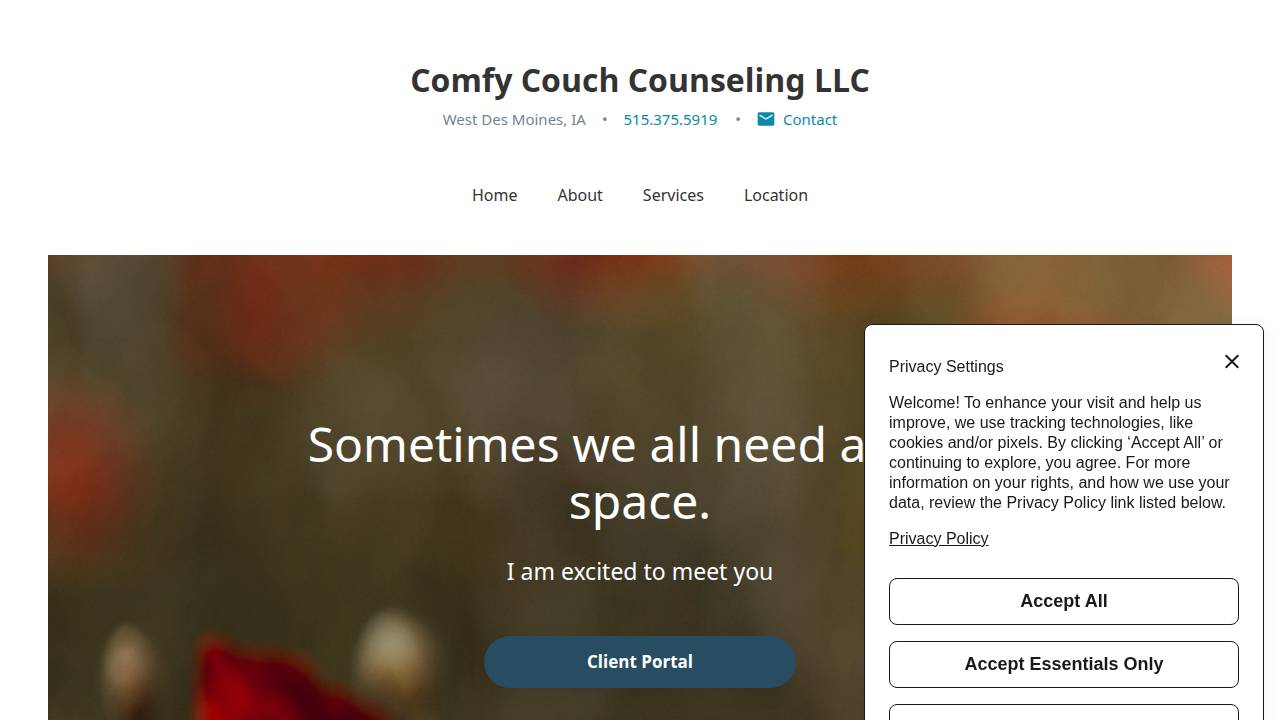 Comfy Couch Counseling LLC website screenshot