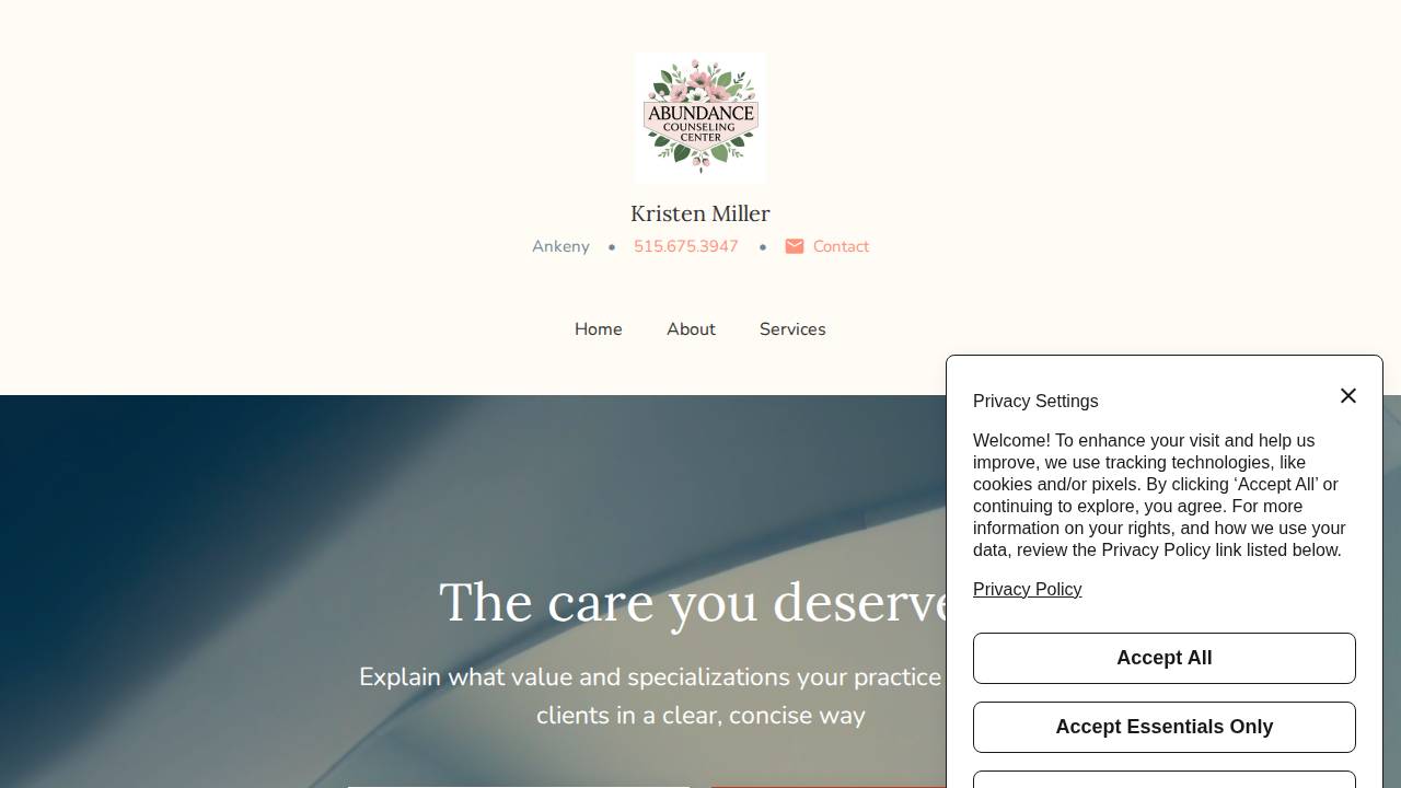 Abundance Counseling Center website screenshot