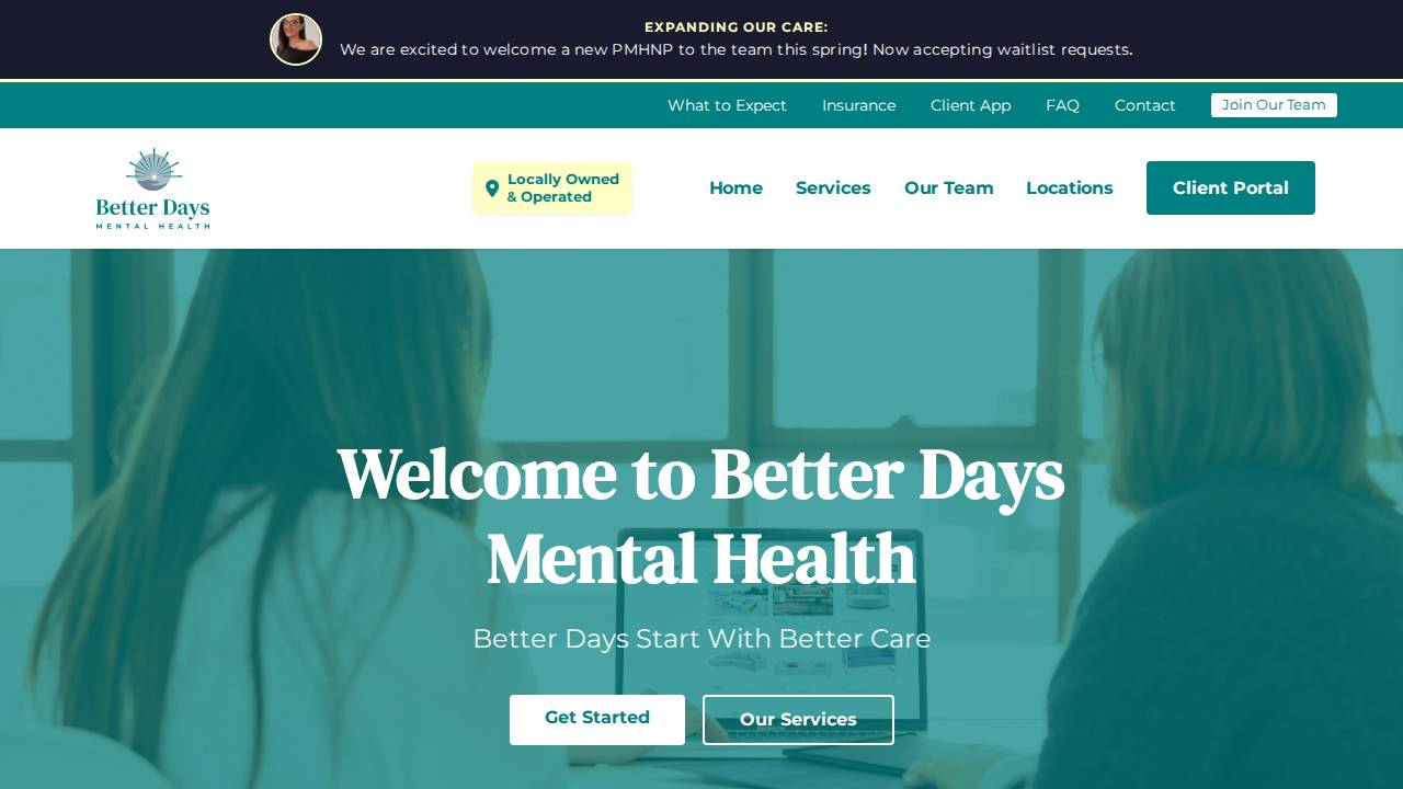 Better Days Mental Health PC website screenshot
