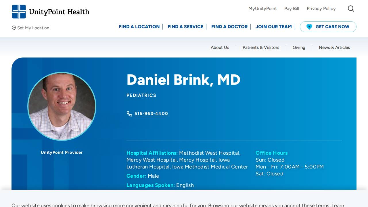 Daniel Brink, MD website screenshot