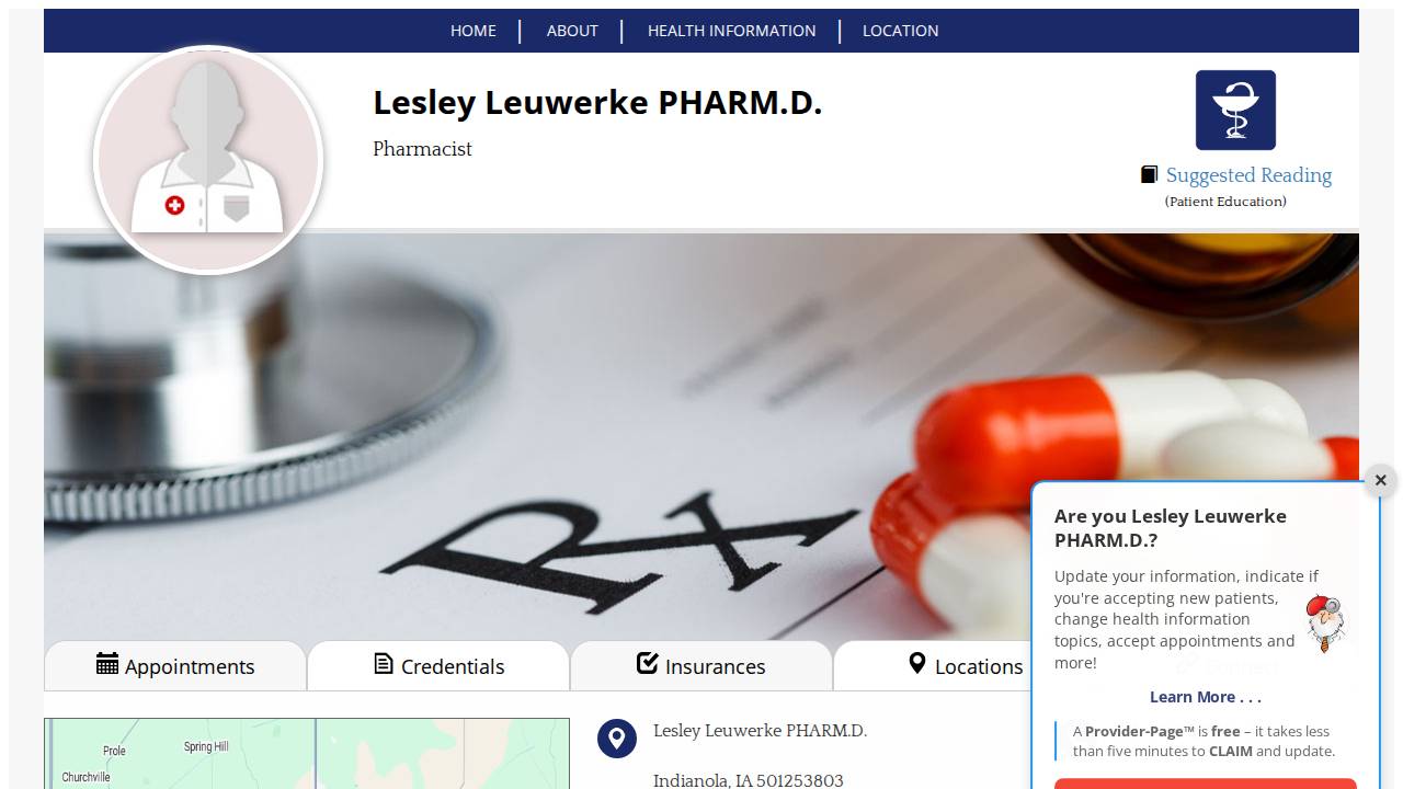 Lesley Leuwerke, Pharm.D website screenshot