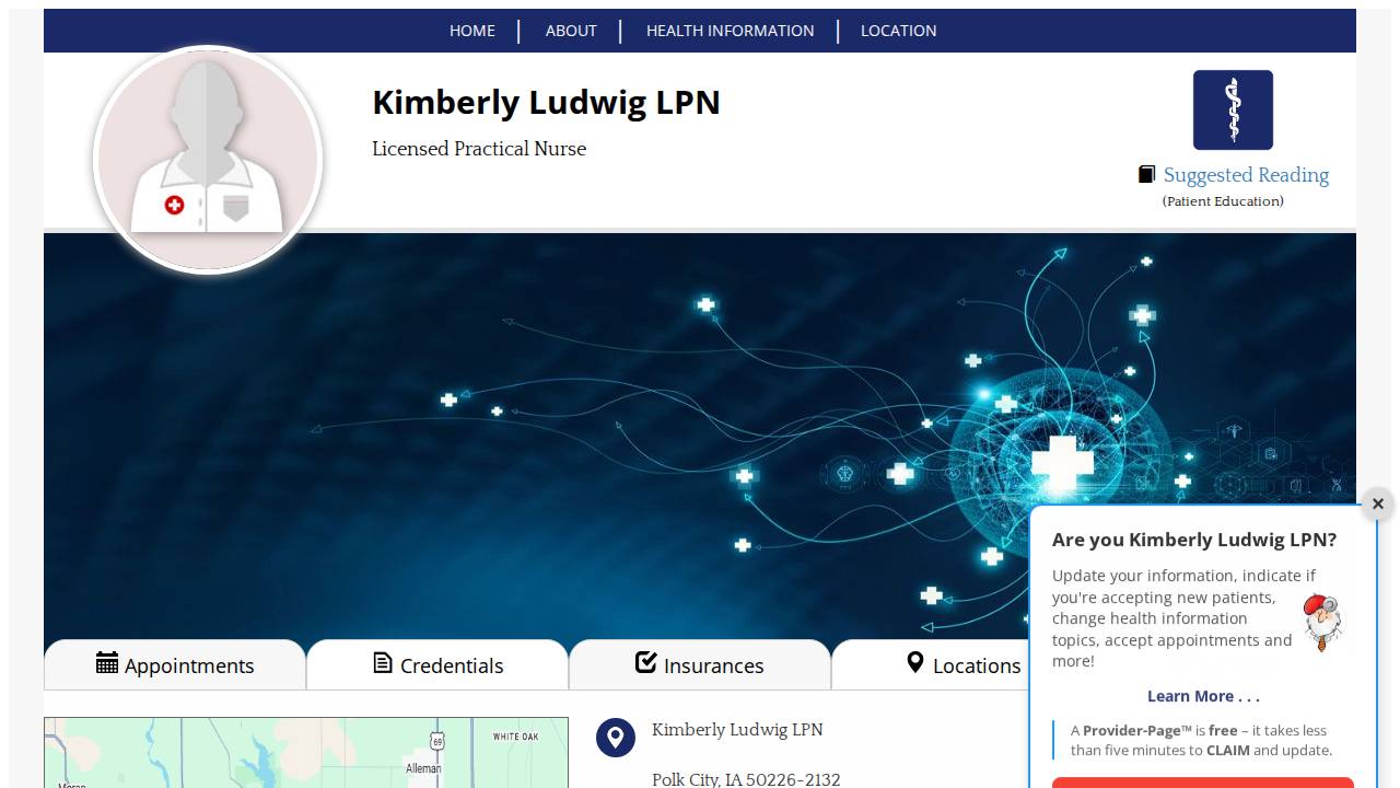 Kimberly Ludwig, LPN website screenshot
