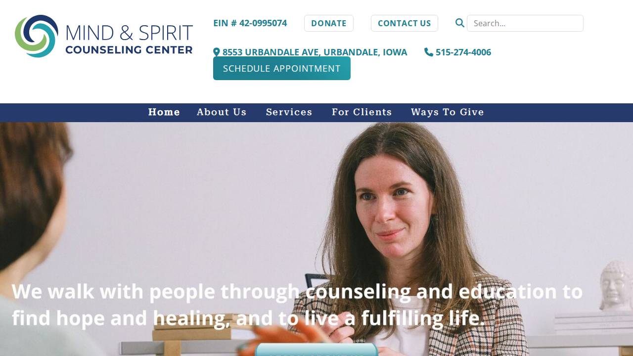 Des Moines Pastoral Counseling Center website screenshot