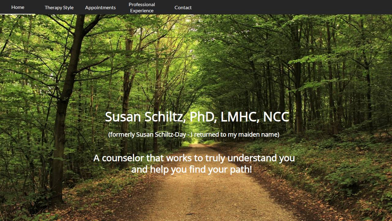 Susan Schiltz, PhD LMHC website screenshot