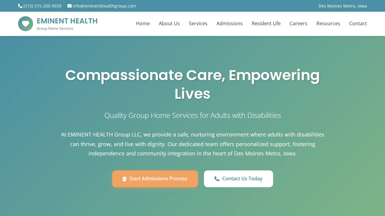 Eminent Health Group LLC website screenshot