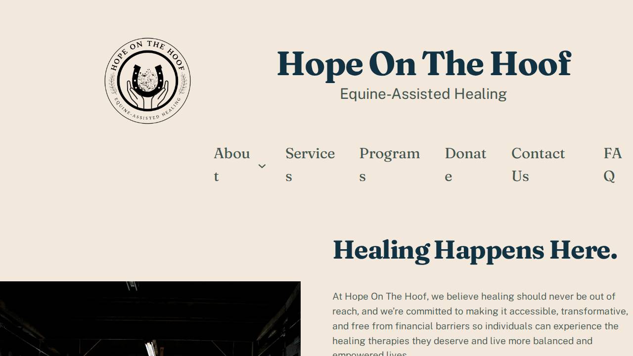 Hope On The Hoof Equine-Assisted Healing, Inc.. website screenshot