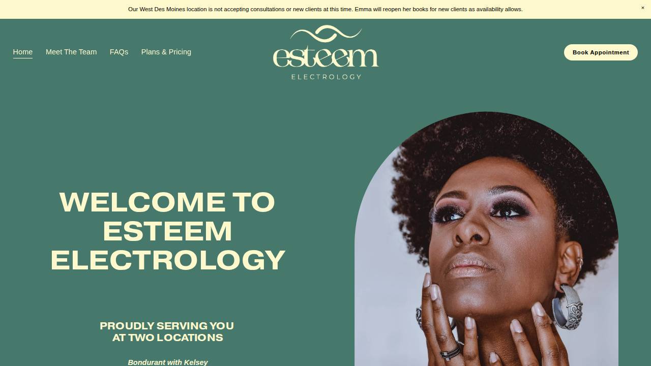 Kelsey Hume, Electrologist website screenshot