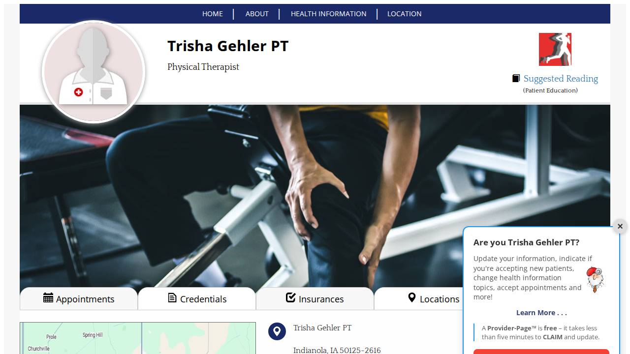 Trisha Gehler, PT website screenshot