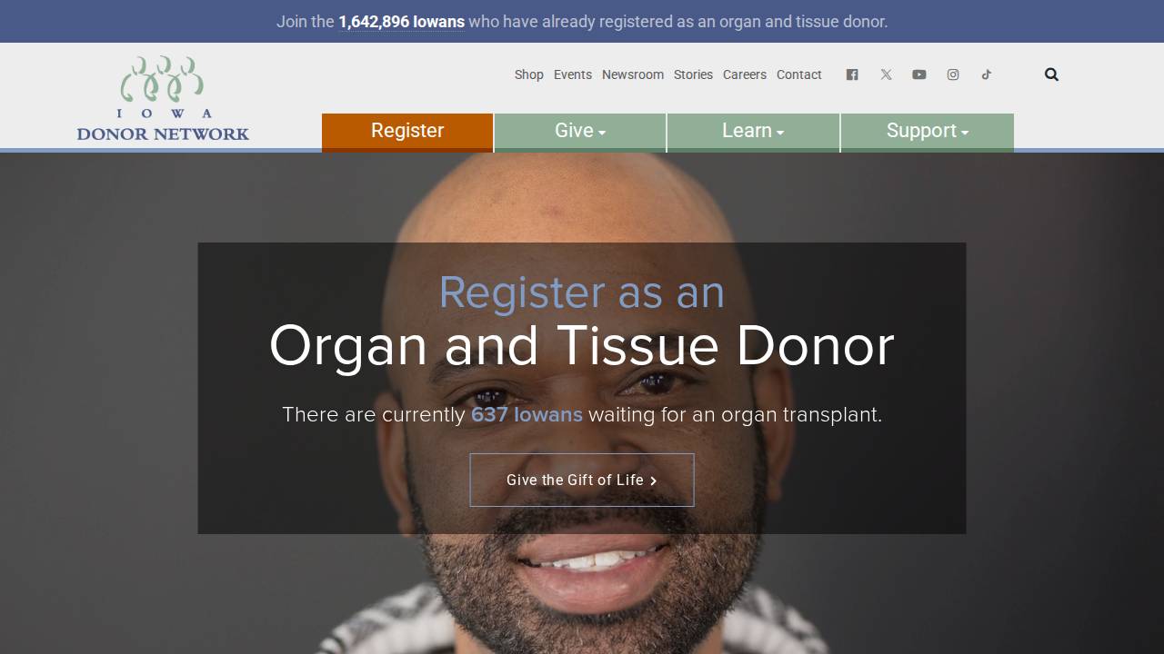 Iowa Donor Network website screenshot