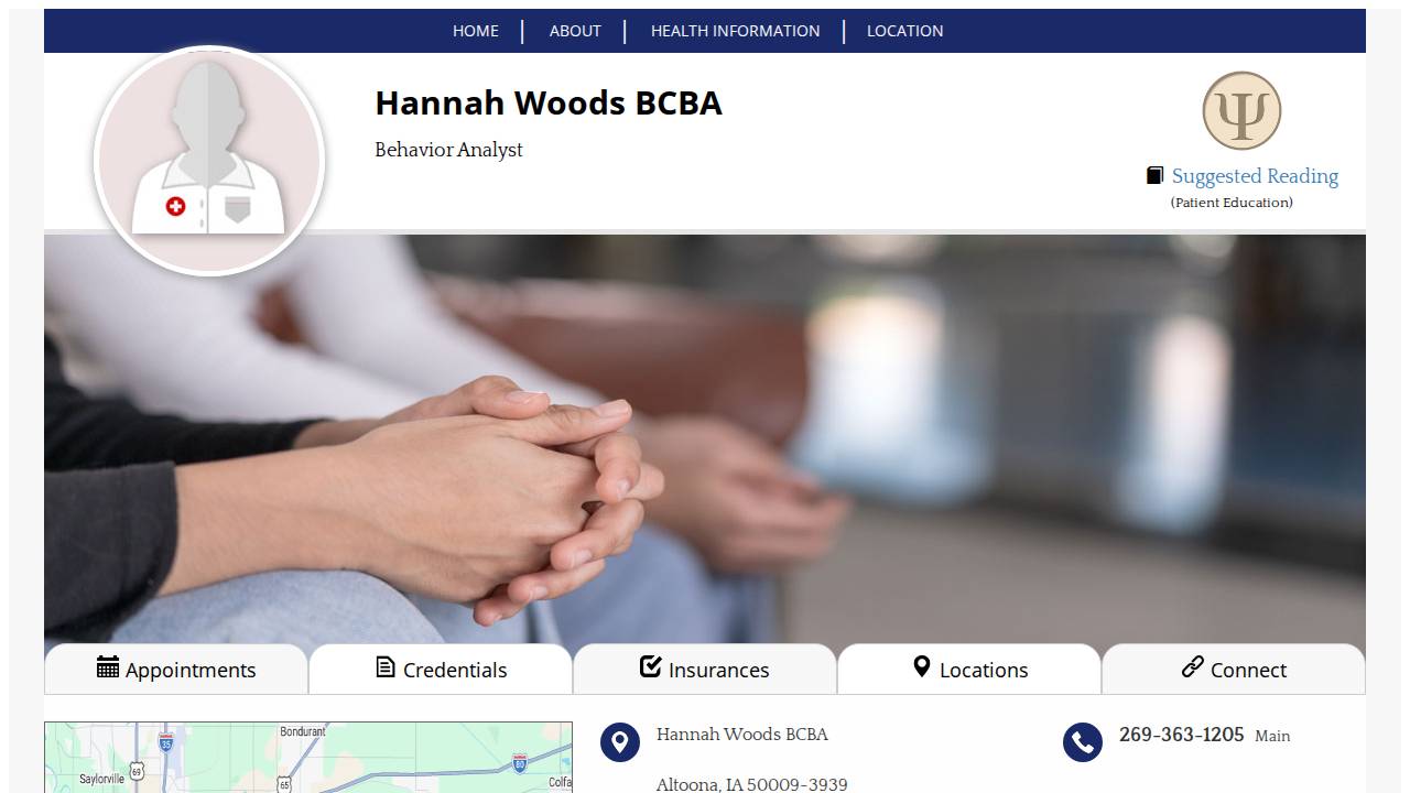 Hannah Woods, BCBA website screenshot