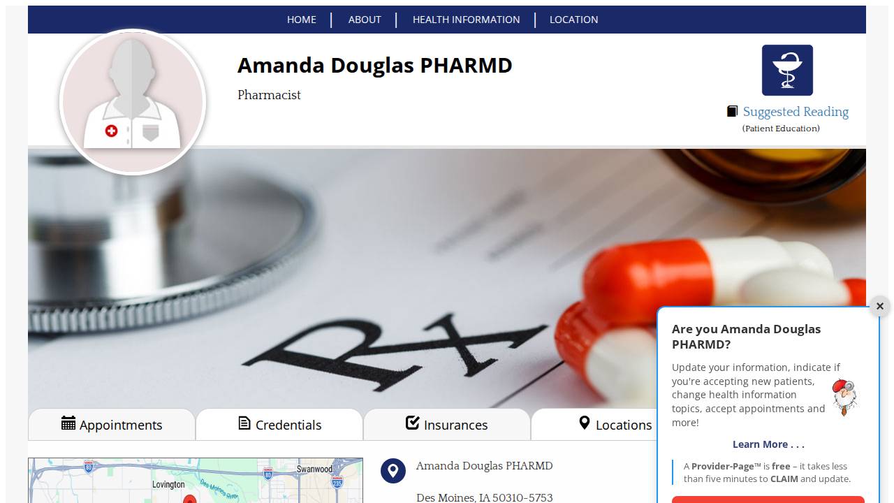 Amanda Douglas, PharmD website screenshot