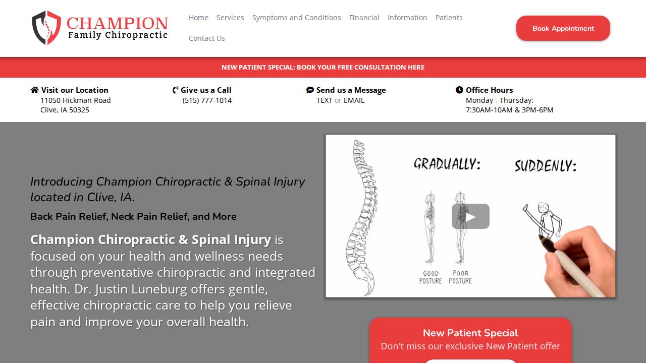 Champion Family Chiropractic website screenshot