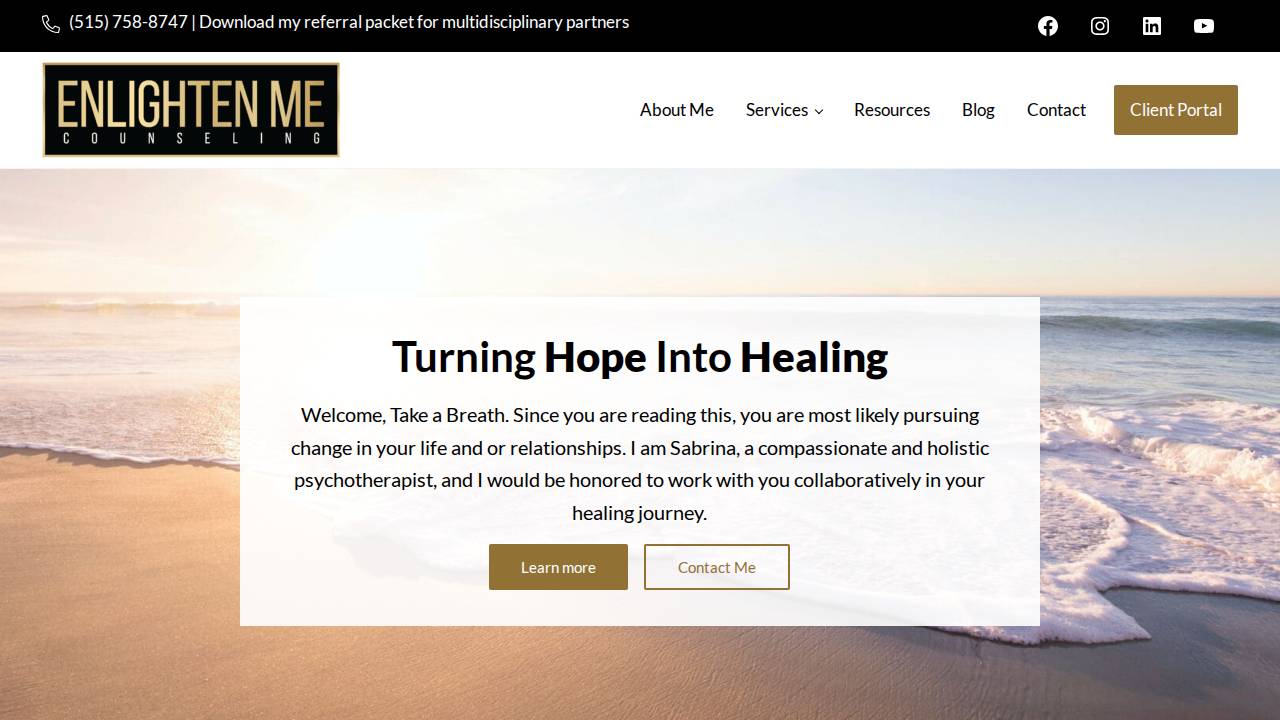 Enlighten Me Counseling LLC website screenshot