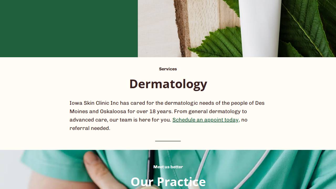 Iowa Skin Clinic website screenshot