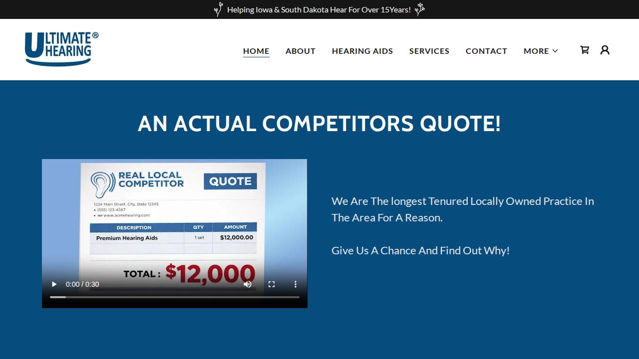 Ultimate Hearing Inc. website screenshot