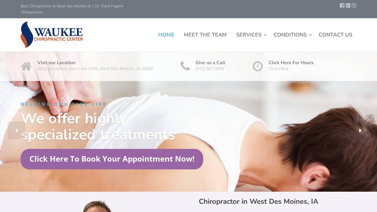 Waukee Chiropractic Center PC website screenshot