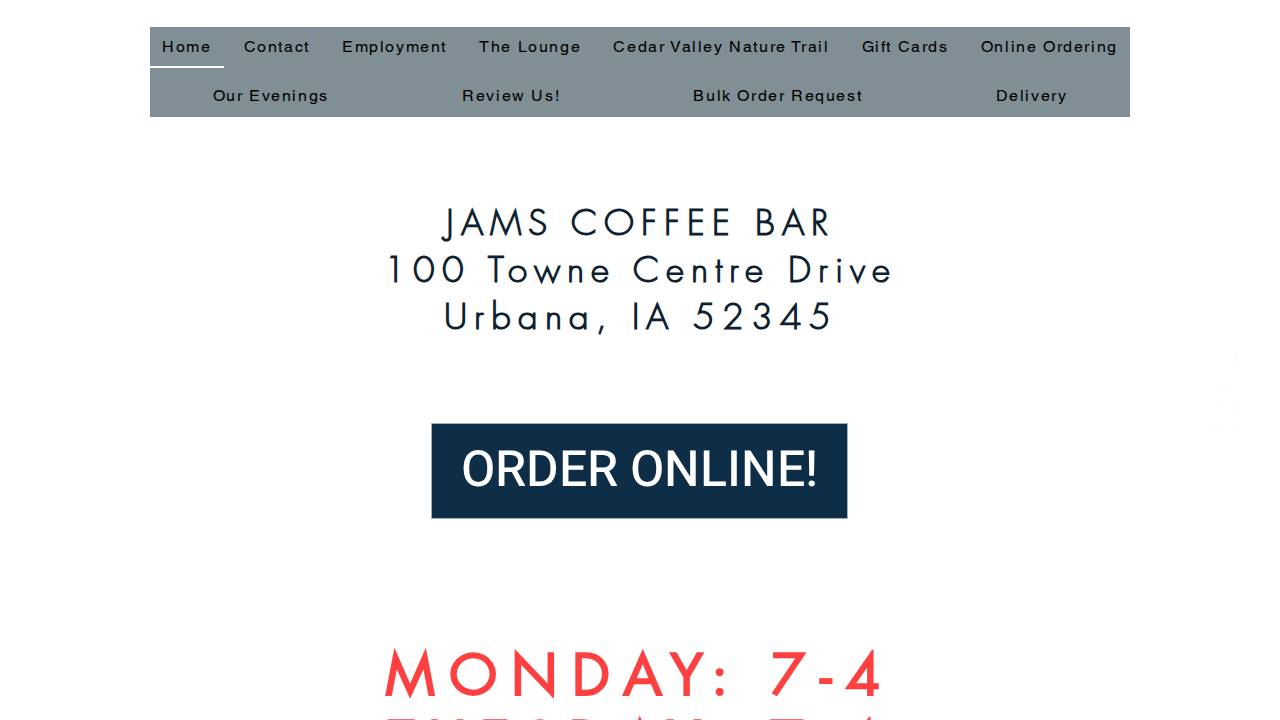 Jams Coffee Bar website screenshot