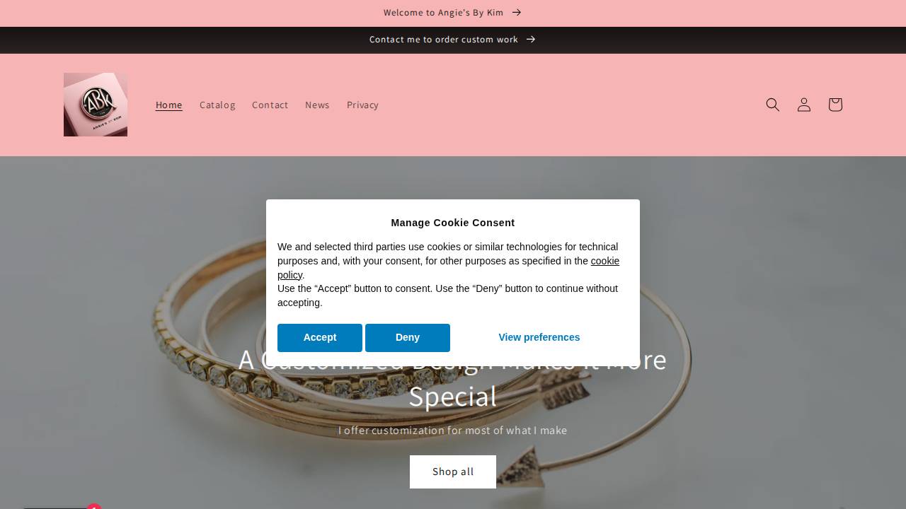 Angie's BY Kim website screenshot