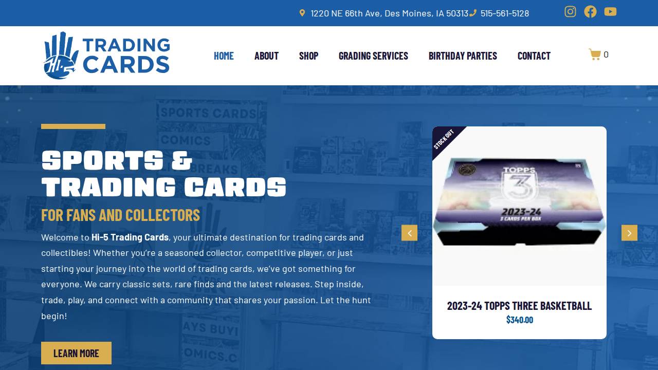 Hi-5 Comics AND Cards website screenshot