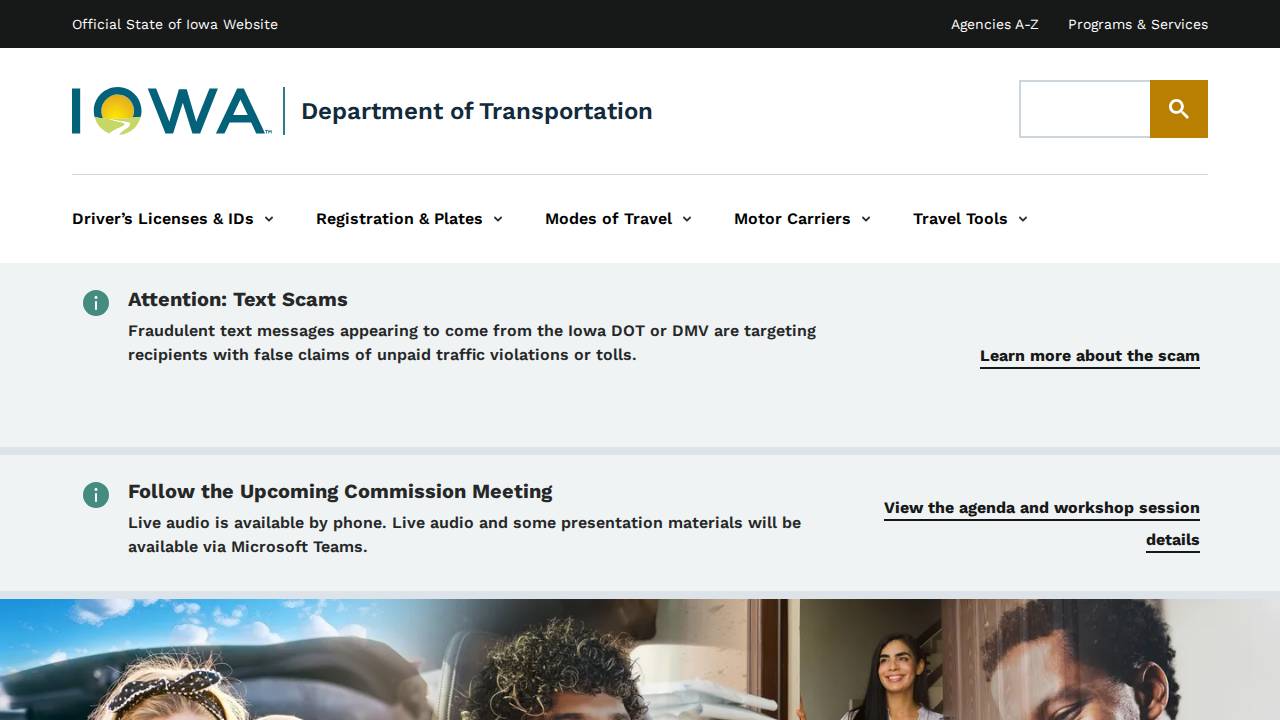 Iowa Dept OF Transportation website screenshot