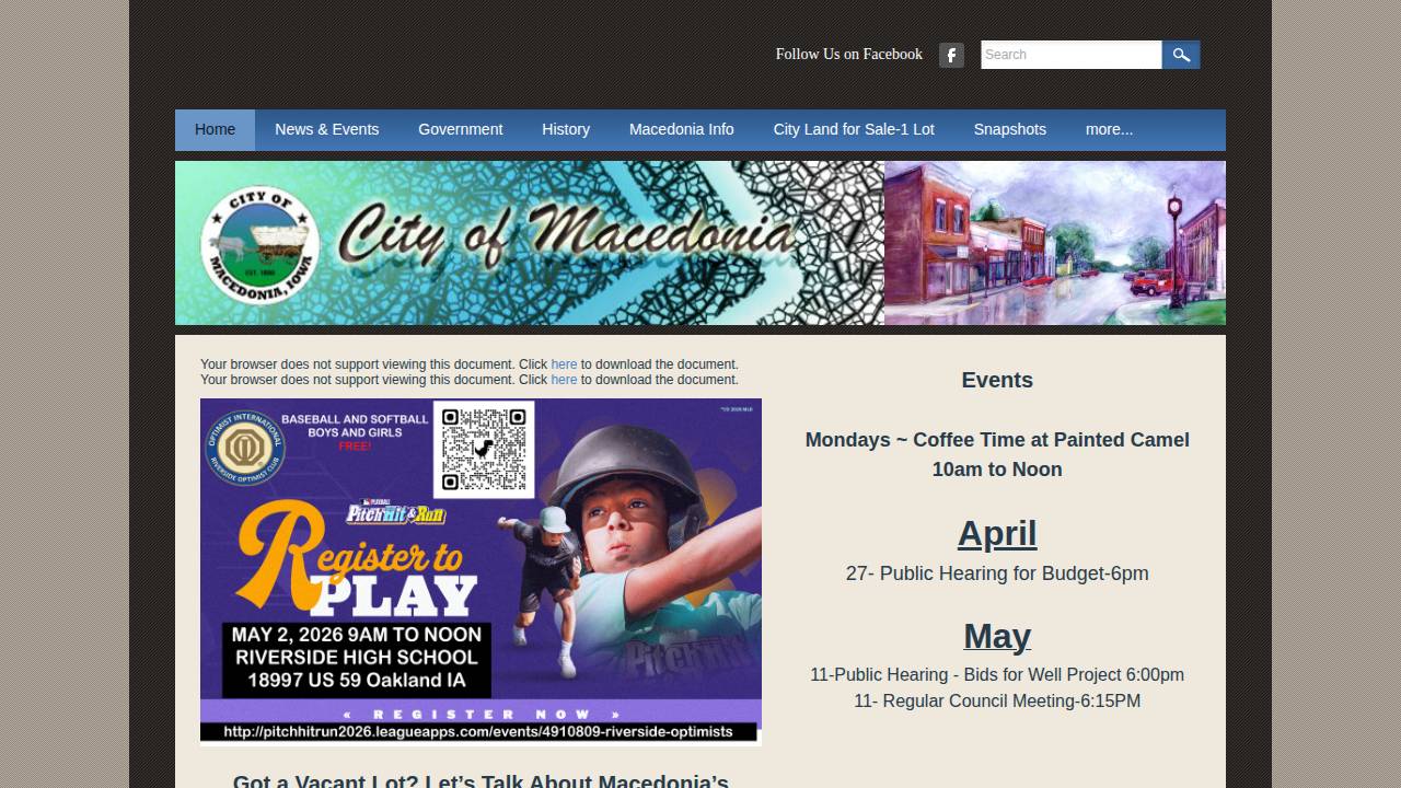 Macedonia Town OF website screenshot