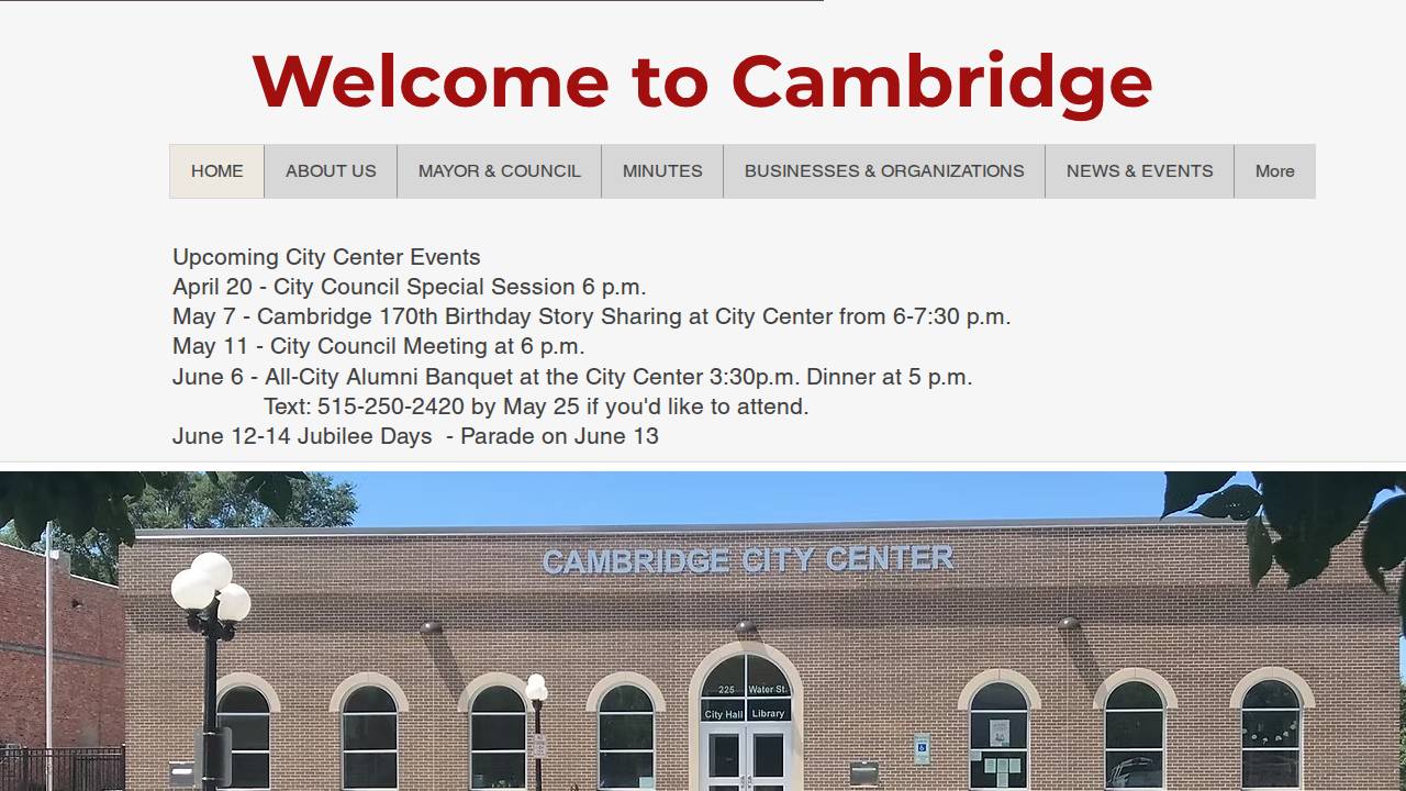 Cambridge Town OF website screenshot