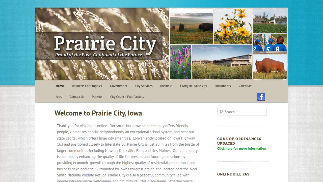 Prairie City Town OF website screenshot