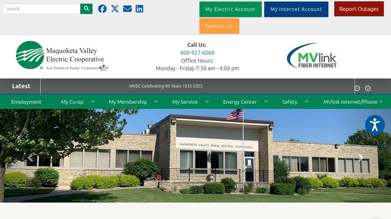 Maquoketa Valley Rural Electric Coop website screenshot