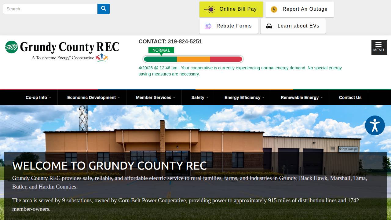 Grundy CO Rural, Electric Coop website screenshot
