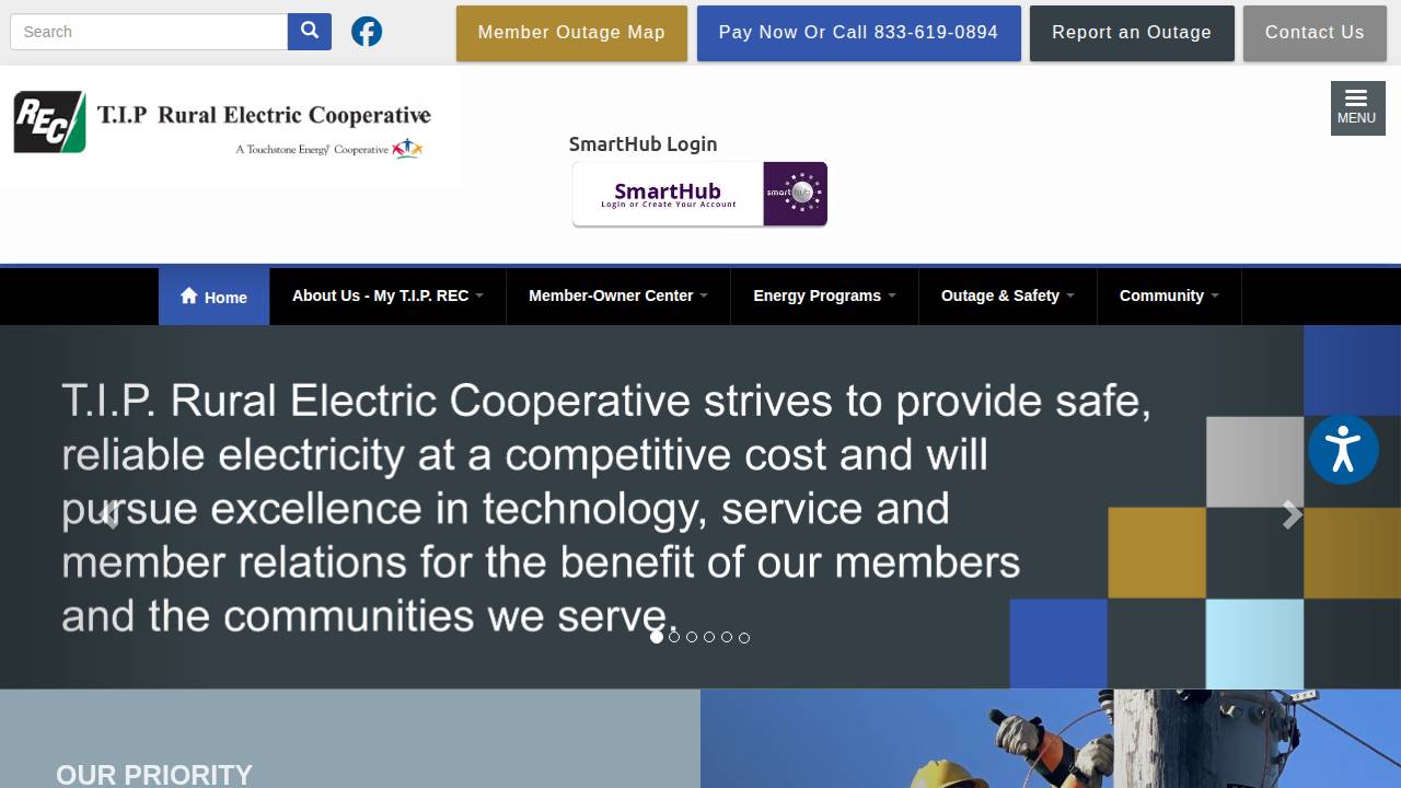 TIP Rural Electric Co-op website screenshot