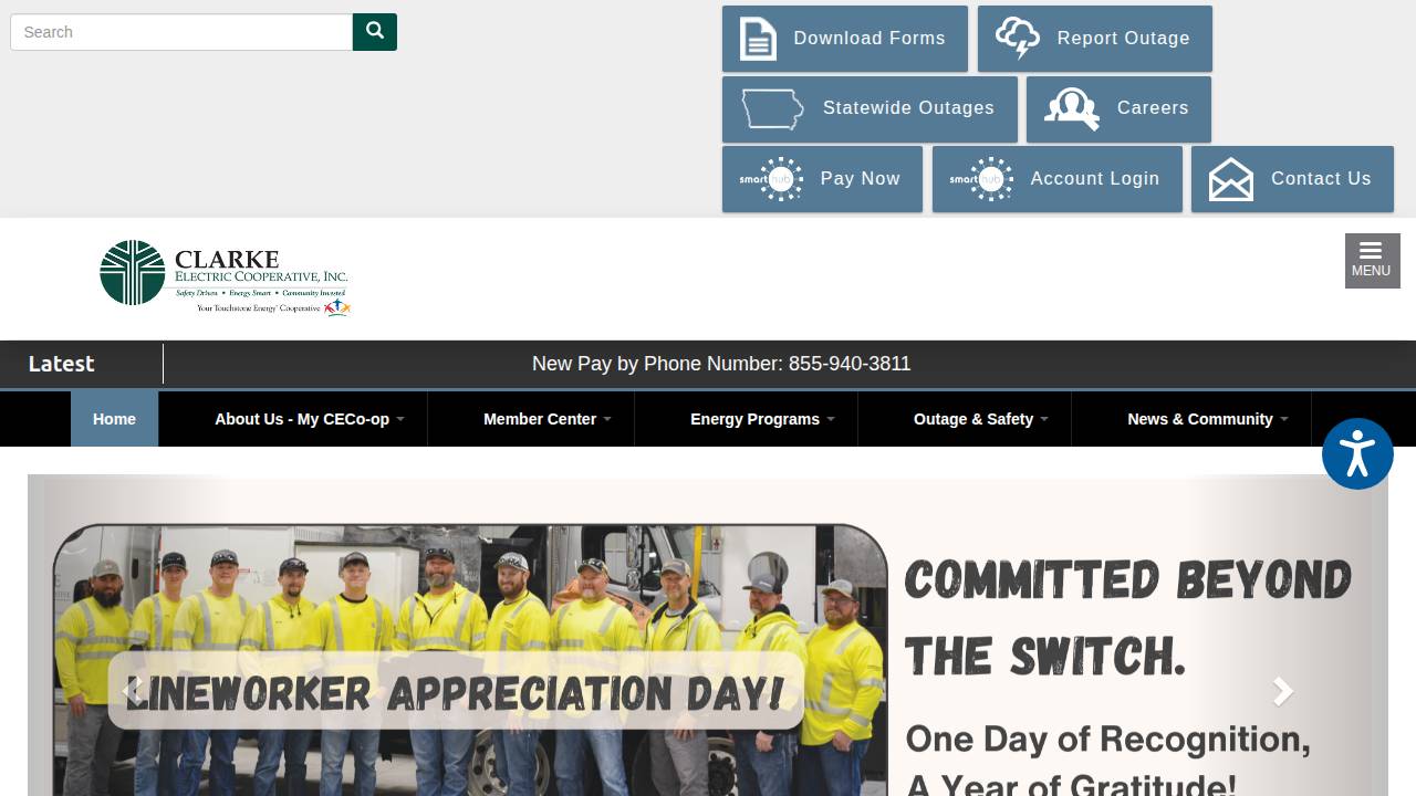 Clarke Electric Cooperative Inc website screenshot