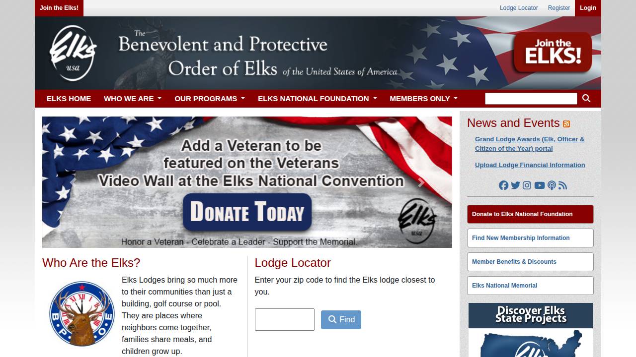 BPO Elks Lodge 1266 website screenshot