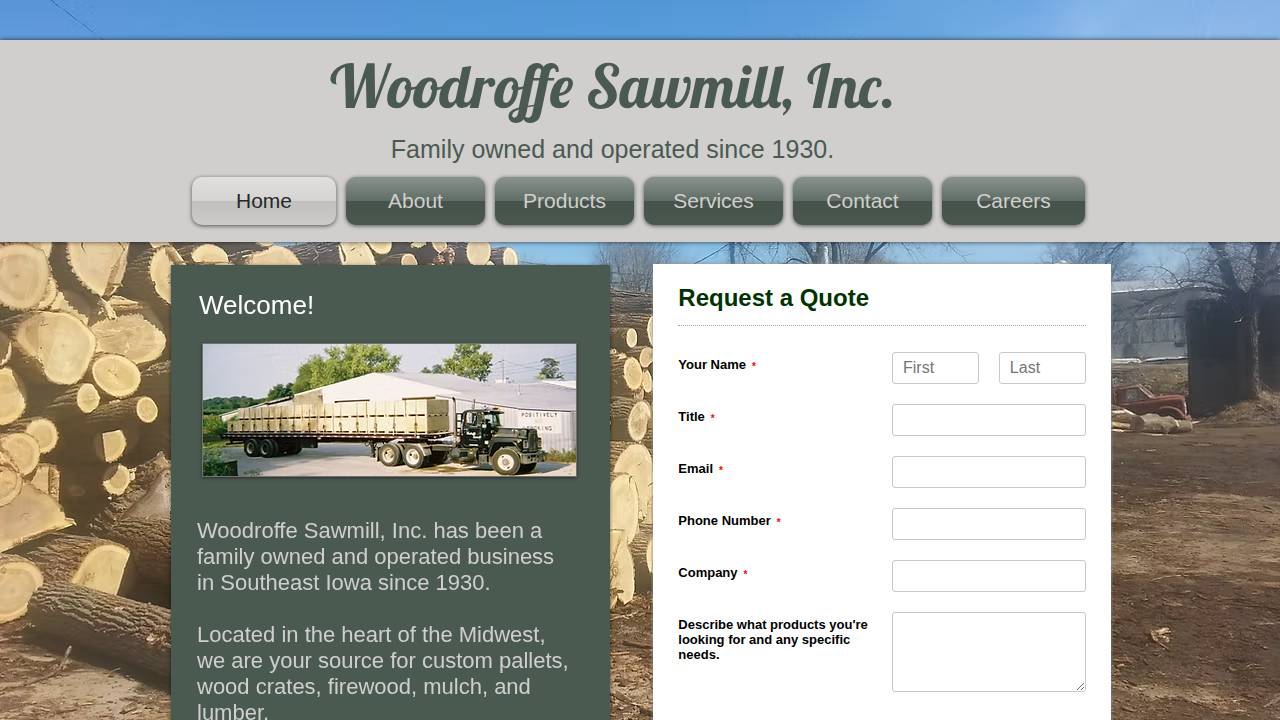 Glenn Woodroffe SAW Mill INC website screenshot